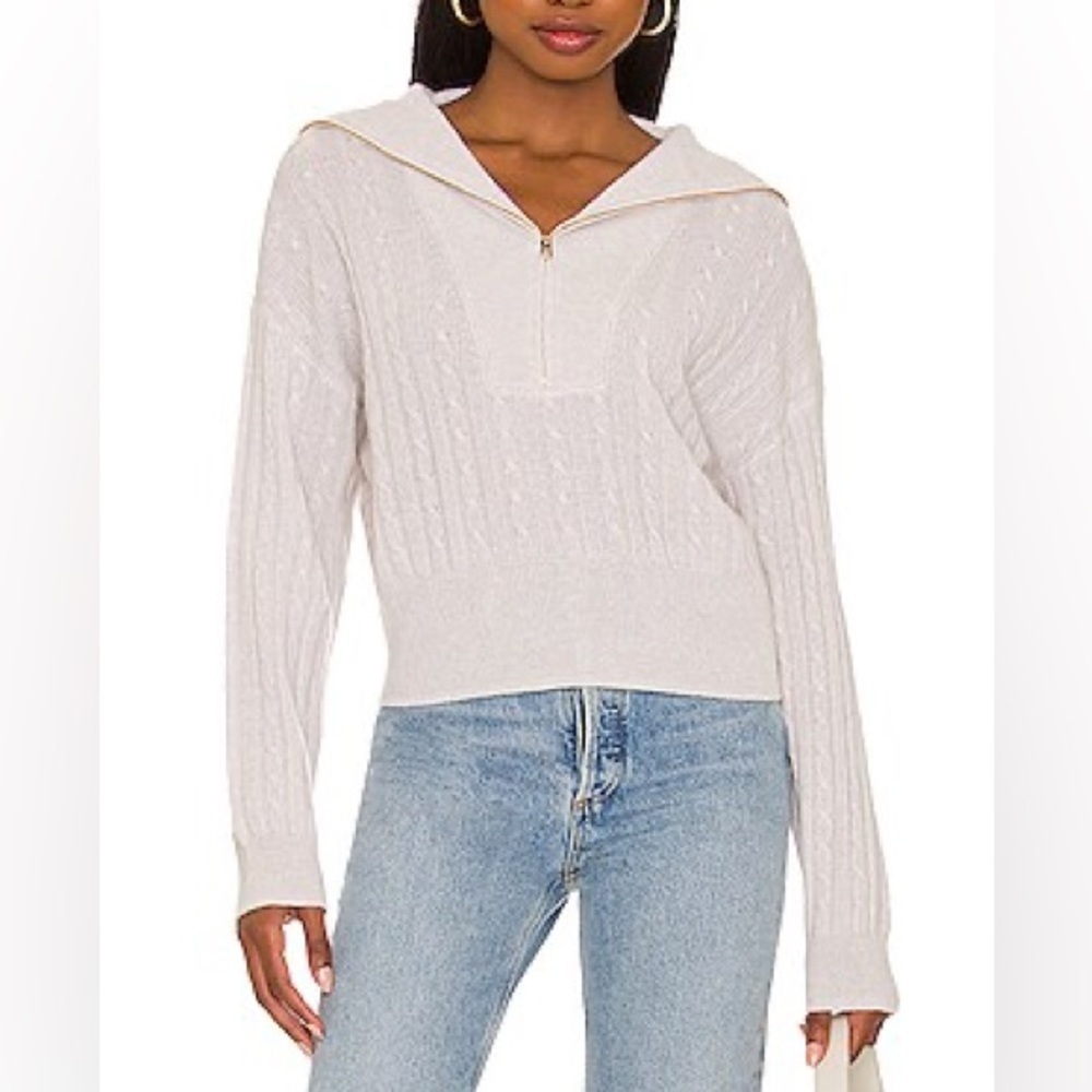 NWT 525 America Cashmere Cable Quarter Zip Sweater Light Heather Grey Sz XL
